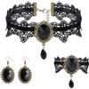 VLYX Collana Gothic Steampunk Vittoriana regolabile con bracciale e orecchini, Pizzo in velluto nero per donna, Costume per feste eleganti (Nero