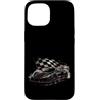 Hypercar Exotic Car Sports Car Driver Gi Custodia per iPhone 15 Bandiera da corsa Supercar con auto nera, rossa