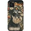Vintage Dog Art Custodia per iPhone 11 Pro Max Nero e Argento Schnauzer Vintage Floral Art
