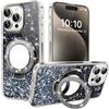 IMEIKONST Brillantini Cover per iPhone 17 Pro con Trucco Specchio Cavalletto ad Anello, Glitter per Donna Morbido TPU Bumper Protettiva Antiurto Custodia per iPhone 17 Pro. Nero DJJ