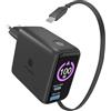 ICY BOX Heart Charge 100 W USB-C GaN Caricatore rapido con display, 2 × USB-C + USB-A Multiport Fast Charger, cavo USB-C retrattile integrato da 70 cm, alimentatore Power Delivery, IB-PS1002