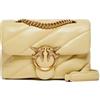 Pinko Love Puff Borsa a Tracolla, Giallo Vaniglia, Pelle, Effetto Maxi Trapuntatura, Chiusura con Patta, 22 x 15.5 x 10 cm, Galvanica Oro Antico
