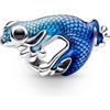 PANDORA Ciondolo in argento Sterling Moments a forma di gecko con cristallo nero e smalto metallico sfumato trasparente da blu chiaro a blu scuro