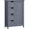VASAGLE Mobile da Bagno, Mobiletto per Bagno Stretto, Organizzatore, Cassettiera, con 4 Cassetti, Anta, Ripiano Regolabile, 30 x 55 x 82 cm, Grigio Scuro LHC41GY