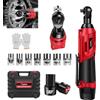 Bowose Set di chiavi a cricchetto elettriche a batteria con 7 bussole, 40N.m 12V Electric Ratchet Wrench Kit Power Wrench con luce LED, include caricabatterie rapido, doppia batteria, guanti(Rosso)