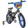 albri bicicletta da 16 pollici Batman, con stabilizzatori laterali, borraccia e scudo anteriore personalizzato. Made in Italy