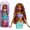 Mattel Disney Princess Ariel - Bambola sirena con pinna morbida e capelli naturali, snodata e da collezione, ispirata al film live action