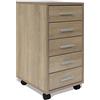 vidaXL Cassettiera da Ufficio con 4 Ruote e 5 Cassetti 33x38x63 cm Quercia