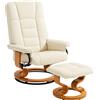 HOMCOM Poltrona relax reclinabile con poggiapiedi, girevole, telaio in legno, rivestimento sintetico crema | Aosom Italy