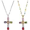 crayfomo Collana con ciondolo a forma di croce con strass colorati, lunghezza regolabile, da donna, gioielli alla moda