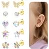 DAILI Orecchini per ragazze, ipoallergenici, con retro piatto, per bambine e donne, in titanio leggero, con fiocco rosa, farfalla, cuore, fiore, zirconia cubica, con vite posteriore, per orecchie