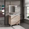 Dmora - Mobile sottolavabo Palmdale, Mobiletto per bagno, Armadio a 3 cassetti e specchio, lavabo non incluso, 80x45h86 cm, Rovere