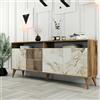 Dmora - Consolle Virgo, Credenza da soggiorno, Armadio basso per TV, Base parete attrezzata, 180x35 h79 cm, Noce e Bianco Marmo