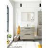 Dmora - Mobile sottolavabo Yonkers, Mobiletto per bagno a 2 cassetti, Armadietto sospeso con specchio, lavabo non incluso, 80x45h80 cm, Rovere