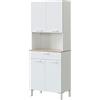 Dmora Armadio Multiuso Grande Chandler, Mobile ausiliario da Cucina, Credenza a 4 Ante e 1 cassetto, Armadio Aperto, 72x40h186 cm, Bianco e Rovere