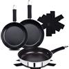 BERGNER BASTER - Set di 6 padelle in acciaio inox da 20 + 24 + 28 cm con manici cavi - inclusi tappetini di protezione - manici in silicone e antiaderenti