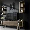 Dmora - Mobile porta TV Eunomia, Credenza da soggiorno, Armadio basso per TV, Base parete attrezzata, 180x30h48 cm, Noce e Nero