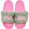 WD LifeStyle Pantofole con Strap Decorazione "Slow Life" Griogio Rosa Taglia M/L