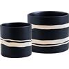Nihow Moderno vaso in ceramica, 12,7 cm + 17,8 cm, per tutte le piante da interno, robusto vaso con foro di drenaggio e tappi in gomma, colore nero semi-opaco e naturale, piante non incluse