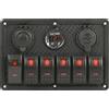 Motomarine Pannello Elettrico Redtech Impermeabile IP65 con Interruttori Basculanti - 6+presa 12V+presa USB+voltmetro