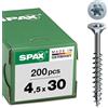 Spax T-STAR plus 191010450303 - Vite universale con testa svasata, 4CUT, filettatura parziale, lucida zincata tramite galvanizzazione, Zincato, 4,5 x 30 mm