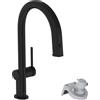 hansgrohe Rubinetto da cucina Aqittura M91 con filtro dell'acqua, rubinetto da cucina a 3 vie, altezza 210 mm, con tubo flessibile, girevole a 150°, estraibile, 1 tipo di getto, nero opaco