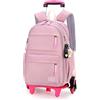 BOZONLI Zaini Trolley con 6 Ruote per Bambina, Zaino con Rotelle Elementari Staccabile per Scuola Viaggio, Viola