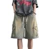 FCOOLYEET Pantaloncini da uomo a zampa larga Y2k con toppe a stella, jeans patchwork in denim a gamba larga, hip-hop Jorts Y2k, Blu vintage., M