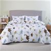 MAG Set copripiumino per letto matrimoniale, Lenzuola Copriletto 3 pezzi, con dinosauro colorato, base bianca, per bambini, ragazzi, ragazze, in microfibra super morbida, misura matrimoniale