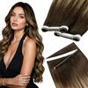 LaaVoo Extension Biadesive Capelli Veri Genius PU Trama Lunga Balayage Marrone Cioccolato a Caramello e Biondo 55cm 50g 1pcs, Capelli Remy, Volume Istantaneo, per Feste e Cerimonie #4-4-27