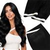 LaaVoo Extension Capelli Veri Biadesivo Genius PU Trama Nero Jet 60cm 50g 1pcs, Capelli Remy Lisci, Pienezza Naturale, per Capelli Finissimi #1