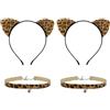 SLEEKEE 2 Pezzi Di Fasce Per Orecchie Di Gatto Con Stampa Leopardata, 2 Pezzi Di Collari A Campana Con Stampa Leopardata, Fasce Per Abiti Da Festa, Accessori Per Abbigliamento Da Gioco Di Ruolo.