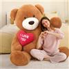 MorisMos 130cm Orso Peluche Gigante con I Love You, XXL Marrone Scuro Orsacchiotto di Peluche Grande Morbido Orsetto Pupazzo Teddy Bear Regalo per Bambino Fidanzata Compleanno Decor