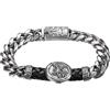 Flongo St. Michele Bracciale da uomo: Bracciale in pelle vintage con catena cubana in acciaio inox Arcangelo Michele Proteggi noi ciondolo stile punk braccialetto di fede religiosa