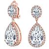 Bling Jewelry Grande Goccia Cubica Zirconia Pave Cz Aureola Dichiarazione Dangle Clip Su Orecchini Per Le Donne Placcato Oro Rosa Brass