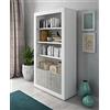 Dmora Libreria alta con 4 ripiani e 2 ante, Scaffale per libri e documenti, Libreria portaoggetti da ufficio, cm 105x42h191, colore Bianco e Cemento