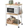 VASAGLE Carrello da Cucina con Rotelle, Carrello di Servizio con 3 Ripiani, Scaffale per Microonde, Struttura Metallica con 6 Ganci, 40 x 60 x 89 cm, Rovere Dorato e Bianco Nuvola KKS060Y09