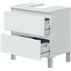 Bricozone Mobile Bagno Sottolavabo Con 2 Cassetti 63.5 x 60 x 40 Cm In Melaminico Bianco Lucido Con Gambe In Alluminio E Guide Metalliche Per Lavabo Con Colonna