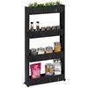 Relaxdays Mobile Salvaspazio, 4 Ripiani, Scaffale Stretto per Bagno & Cucina, Carrello Portaoggetti in Plastica, Nero