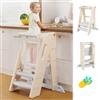 Growaystory Torre Montessoriana Pieghevole per Bambini, Sgabello a gradini regolabile in altezza per bambini (2-3 livelli), Learning Tower con Barra di Sicurezza, per Bancone Cucina Lavandino Bagno (Bianco)