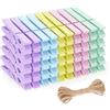 jijAcraft Mollette da bucato in legno color pastello, 7 cm, grandi mollette in legno per foto, 50 mollette per foto con filo di iuta da 10 m, per decorazione della cameretta dei bambini, decorazione