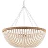 Elyccupa 5 Lights Bohemia Wood Beaded Chandelier Farmhouse Antique Rustic Pendant Light for Bedroom Kitchen Island Dining Living Room, White, Dia 22 Inch