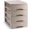 PlasticForte Cassettiera Organizer Effetto Rattan 4 Cassetti Tortora 26 x 35 x 36 cm