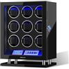 XTELARY Carica Orologi, Blocco Dita Automatico Carica Orologi per 3/4/6/8/9/12 con Touchscreen LCD, Telecomando, LED Blu, Motore Silenzioso e Cuscini Regolabili per Uomo e Donna, Minimalista