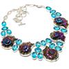 Fatto a mano Collana con pietre preziose topazio blu Ammonite fossile Londra catena regola...