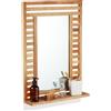 Relaxdays Specchio da bagno Relaxdays, specchio da parete con ripiano, cornice in legno, specchio da bagno rettangolare, A x L x P: 70 x 50 x 12 cm, naturale