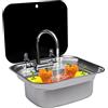 Begoniape Lavandino da campeggio, set da costruzione, lavandino da cucina, in acciaio inox, 49 x 41 x 18 cm, lavabo con coperchio, tubi, rubinetto, silenziatore per camper, piccole cucine, bar