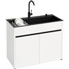 AnYaBinni Lavello da Esterno Autoportante con Mobile 68/80cm, Corpo in Alluminio Alveolare con Miscelatore Caldo/Freddo, Scolapiatti Estensibile per Garage Giardino Officina