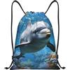 Generic Zaino con Coulisse Sea Dolphin Looking At You Drawstring Backpack Impermeabile Sacchetta Sportiva Resistente Sportiva Zainetto per Vacanze Viaggi Scuola