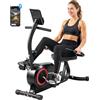 SPORTNOW ergometro per sdraio per la casa con 8 livelli di resistenza regolabili, freno magnetico, app sensore di pulsazione, display LCD, cinghia per i piedi regolabile, cyclette per anziani con